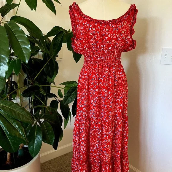 Max Studio - Red Floral Maxi Dress (L) - Picture 1 of 10